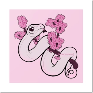 Cute Cherry Blossom Snake: White Posters and Art